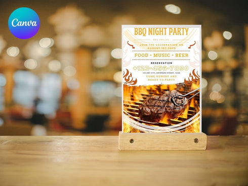 BBQ Night Party Flyer, DIY Canva BBQ Night Flyer Template, Editable Social Media Flyer Template for Barbecue Night, BBQ Party Flyer