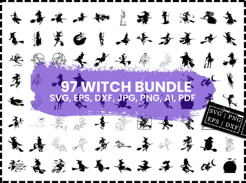 Witch SVG Bundle | Witch PNG Bundle | Witch Cut Files for Cricut | Broomstick SVG | Witchcraft Halloween SVG | Magic Witch Hat SVG | Cricut SVG Files