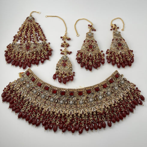 Gold Plated Bridal Jewelry Set | Maroon Kundan Necklace Set | Bridal Set | Pearl Wedding Jewelry | Indian Choker Set (Copy) (Copy)