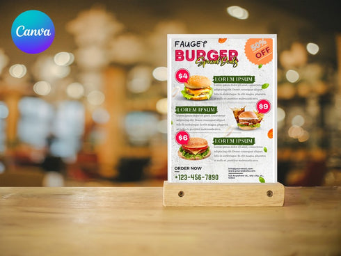 Burger Deals Flyer Template, Editable Food Flyer, Printable Burger Sale Promotion, Fast Food Marketing Pdf, Burger Flyer