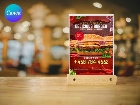 Delicious Burger Flyer, Editable Food Flyer, Printable Restaurant Promotion, Burger Sale, Fast Food Menu Marketing, Burger Flyer
