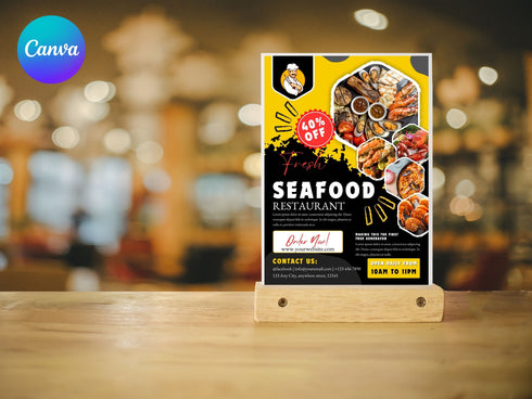 Seafood Flyer Template, Editable Food Flyer, Printable Restaurant Promotion, Fish & Seafood Sale, Fast Food Marketing PDF
