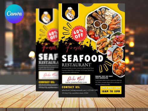 Seafood Flyer Template, Editable Food Flyer, Printable Restaurant Promotion, Fish & Seafood Sale, Fast Food Marketing PDF