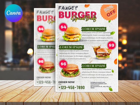 Burger Deals Flyer Template, Editable Food Flyer, Printable Burger Sale Promotion, Fast Food Marketing Pdf, Burger Flyer