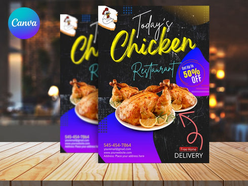 Today’s Chicken Restaurant Flyer Template, Chicken Promo Poster, Fast Food Restaurant Flyer, Editable Canva, Digital Download