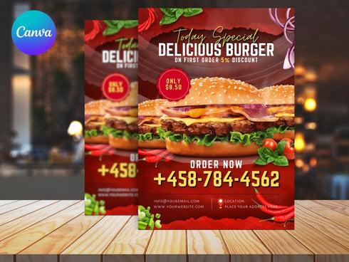 Delicious Burger Flyer, Editable Food Flyer, Printable Restaurant Promotion, Burger Sale, Fast Food Menu Marketing, Burger Flyer