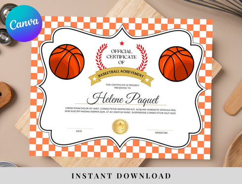 Basketball Certificate Template, Editable Canva Award, Printable Sports Certificate, Kids Team Achievement & Participation Award