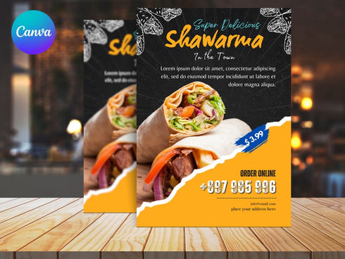 Super Delicious Shawarma Flyer Template, Restaurant Promo Poster, Shawarma Special, Editable Canva Flyer, Digital Download