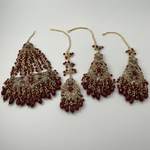 Gold Plated Bridal Jewelry Set | Maroon Kundan Necklace Set | Bridal Set | Pearl Wedding Jewelry | Indian Choker Set (Copy) (Copy)