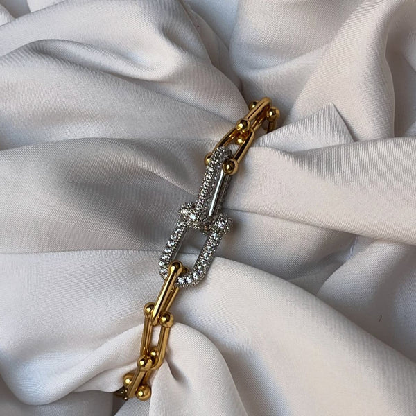 Crystal Link Bracelet | Golden Premium Stainless Steel Bracelet | Luxury Chain Bracelet | Women Bracelet | Elegant Adjustable Jewelry