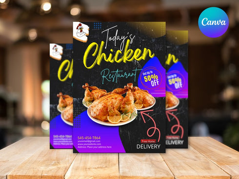 Today’s Chicken Restaurant Flyer Template, Chicken Promo Poster, Fast Food Restaurant Flyer, Editable Canva, Digital Download