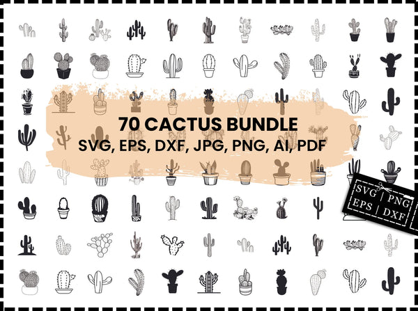 Cactus SVG Bundle | Cactus PNG | Cactus Clipart | Succulent SVG | Desert Plant SVG | Cactus Cut Files for Cricut | Silhouette SVG | Sublimation