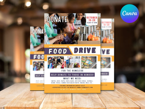 Editable Food Drive Flyer Template, Homeless Drive Flyer, Food Flyer Template, Nonprofit Charity Donation Event, Feed The Poor
