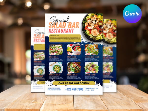 Salad Bar Flyer Template, Editable Healthy Food Flyer, Printable Restaurant Promotion, Fresh Salad Menu Pdf, Salad Bar, Salad Flyer
