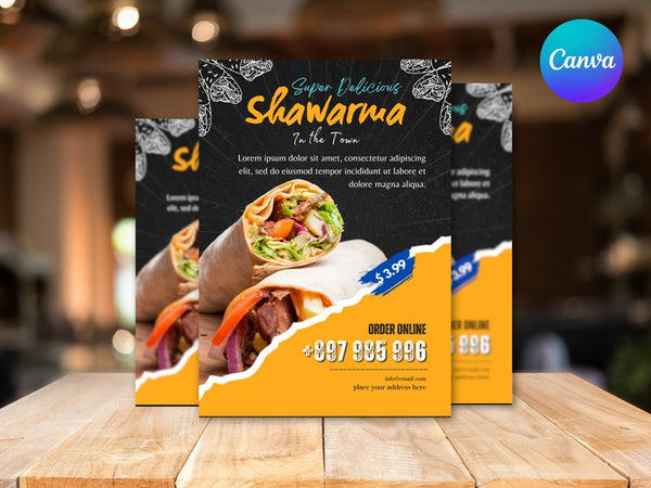 Super Delicious Shawarma Flyer Template, Restaurant Promo Poster, Shawarma Special, Editable Canva Flyer, Digital Download
