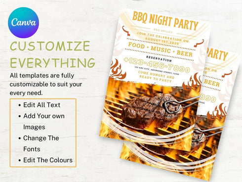 BBQ Night Party Flyer, DIY Canva BBQ Night Flyer Template, Editable Social Media Flyer Template for Barbecue Night, BBQ Party Flyer