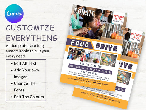 Editable Food Drive Flyer Template, Homeless Drive Flyer, Food Flyer Template, Nonprofit Charity Donation Event, Feed The Poor