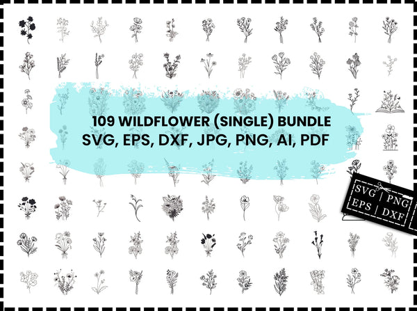 Wildflower SVG Bundle | Flower SVG | Floral SVG | Wildflower Clipart | Botanical Flower SVG | Big Bundle Cut Files for Cricut | Floral PNG | Digital Download