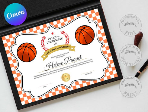 Basketball Certificate Template, Editable Canva Award, Printable Sports Certificate, Kids Team Achievement & Participation Award