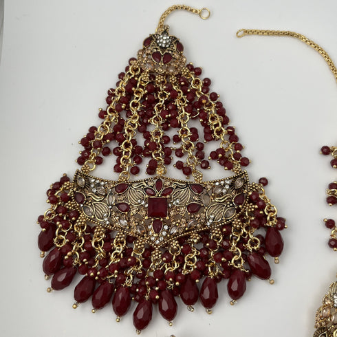Gold Plated Bridal Jewelry Set | Maroon Kundan Necklace Set | Bridal Set | Pearl Wedding Jewelry | Indian Choker Set (Copy) (Copy)