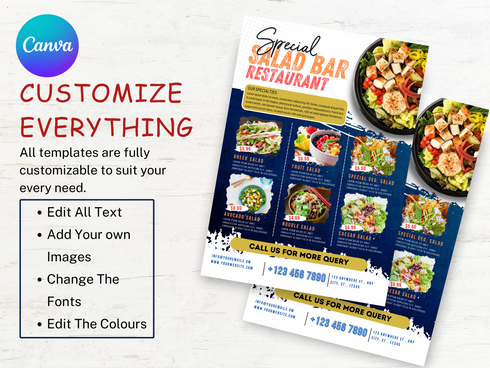 Salad Bar Flyer Template, Editable Healthy Food Flyer, Printable Restaurant Promotion, Fresh Salad Menu Pdf, Salad Bar, Salad Flyer