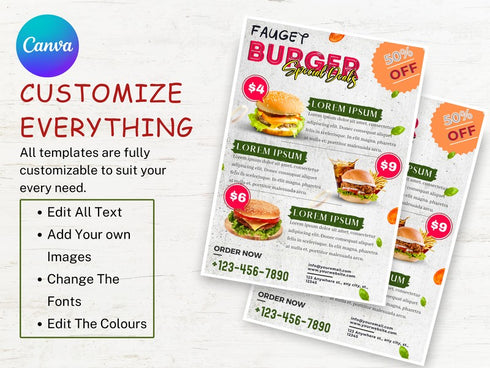 Burger Deals Flyer Template, Editable Food Flyer, Printable Burger Sale Promotion, Fast Food Marketing Pdf, Burger Flyer