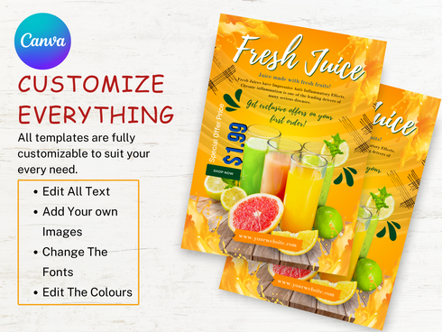 Fresh Juice Flyer Template, Editable Drink Flyer, Printable Juice Bar Promotion, Healthy Beverage Marketing Pdf, Fresh Juice, Drink Flyer