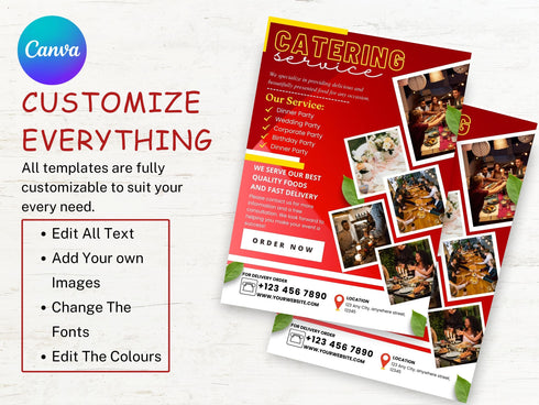 Catering Flyer Template, Editable Food Flyer, Printable Restaurant Promotion, Event Catering Marketing PDF, Digital Flyer