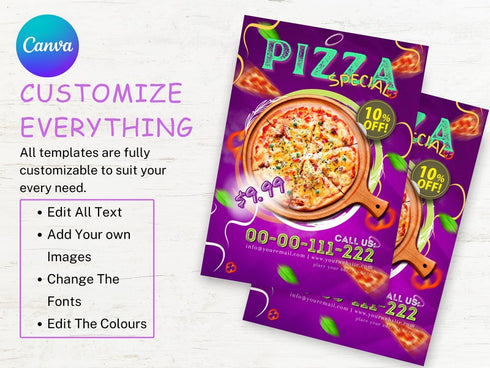 Pizza Flyer Template, Editable Food Flyer, Printable Restaurant Promotion, Pizza Sale, Fast Food Marketing PDF, Digital Flyer