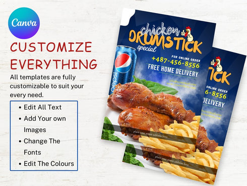 Chicken Drumstick Special Flyer, Editable Food Flyer, Printable Restaurant Promotion, PDF Menu, Fast Food Marketing Template