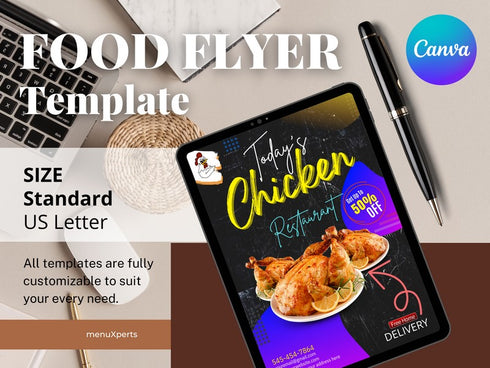 Today’s Chicken Restaurant Flyer Template, Chicken Promo Poster, Fast Food Restaurant Flyer, Editable Canva, Digital Download