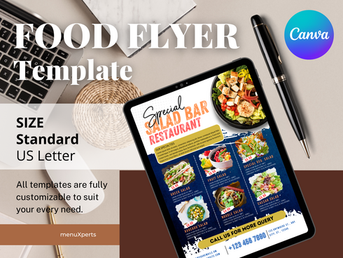 Salad Bar Flyer Template, Editable Healthy Food Flyer, Printable Restaurant Promotion, Fresh Salad Menu Pdf, Salad Bar, Salad Flyer