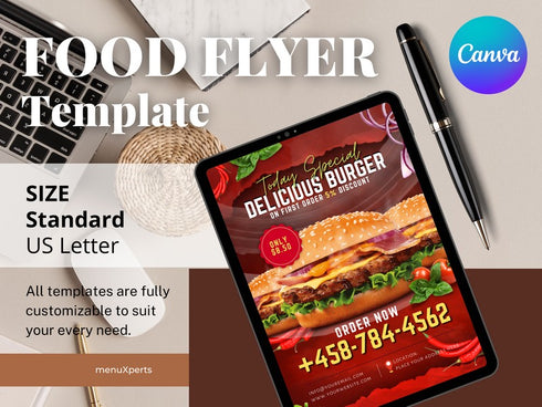 Delicious Burger Flyer, Editable Food Flyer, Printable Restaurant Promotion, Burger Sale, Fast Food Menu Marketing, Burger Flyer