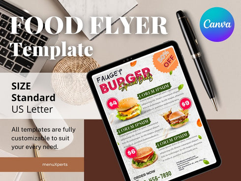 Burger Deals Flyer Template, Editable Food Flyer, Printable Burger Sale Promotion, Fast Food Marketing Pdf, Burger Flyer
