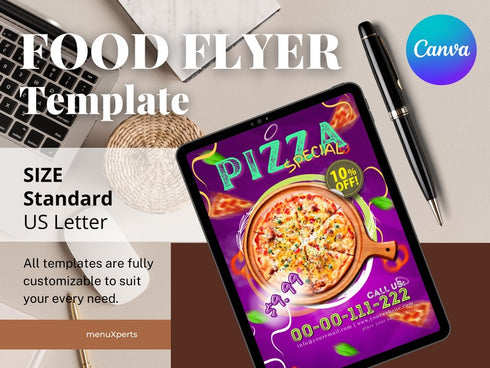 Pizza Flyer Template, Editable Food Flyer, Printable Restaurant Promotion, Pizza Sale, Fast Food Marketing PDF, Digital Flyer