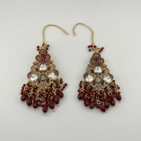 Gold Plated Bridal Jewelry Set | Maroon Kundan Necklace Set | Bridal Set | Pearl Wedding Jewelry | Indian Choker Set