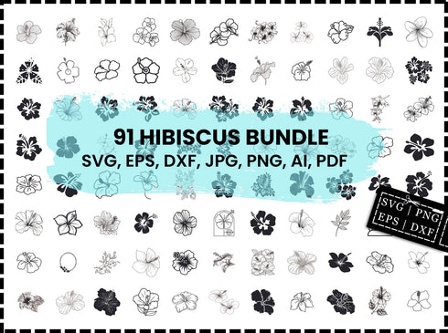Hibiscus Flower SVG Bundle | Tropical Flower SVG | Hawaiian Flower SVG | Floral Clipart | Flowers PNG | Cricut Cut Files | Silhouette SVG
