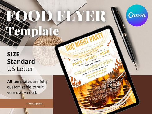 BBQ Night Party Flyer, DIY Canva BBQ Night Flyer Template, Editable Social Media Flyer Template for Barbecue Night, BBQ Party Flyer