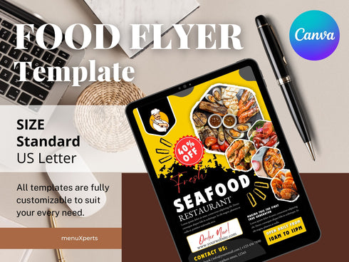 Seafood Flyer Template, Editable Food Flyer, Printable Restaurant Promotion, Fish & Seafood Sale, Fast Food Marketing PDF