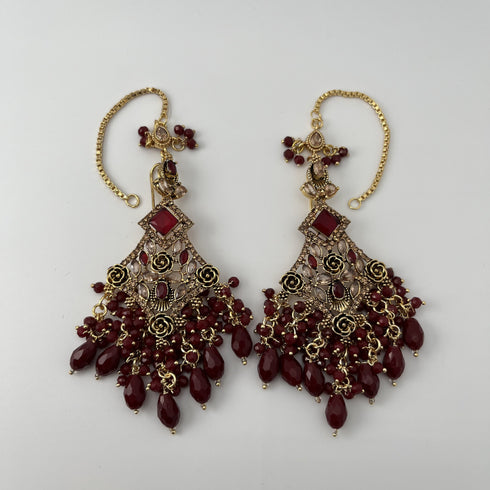 Gold Plated Bridal Jewelry Set | Maroon Kundan Necklace Set | Bridal Set | Pearl Wedding Jewelry | Indian Choker Set (Copy)