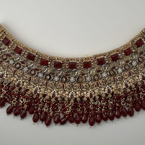Gold Plated Bridal Jewelry Set | Maroon Kundan Necklace Set | Bridal Set | Pearl Wedding Jewelry | Indian Choker Set (Copy) (Copy)