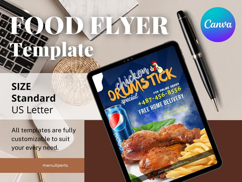 Chicken Drumstick Special Flyer, Editable Food Flyer, Printable Restaurant Promotion, PDF Menu, Fast Food Marketing Template