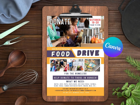 Editable Food Drive Flyer Template, Homeless Drive Flyer, Food Flyer Template, Nonprofit Charity Donation Event, Feed The Poor