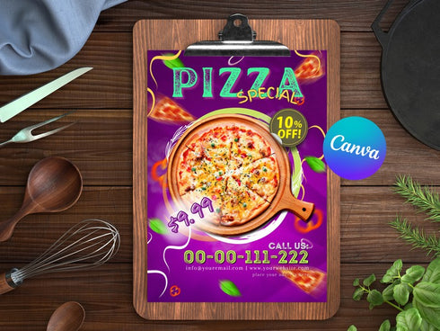 Pizza Flyer Template, Editable Food Flyer, Printable Restaurant Promotion, Pizza Sale, Fast Food Marketing PDF, Digital Flyer