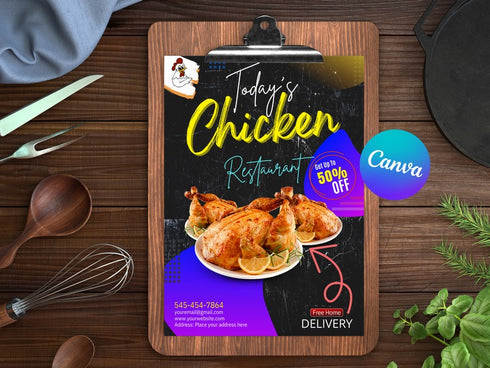 Today’s Chicken Restaurant Flyer Template, Chicken Promo Poster, Fast Food Restaurant Flyer, Editable Canva, Digital Download