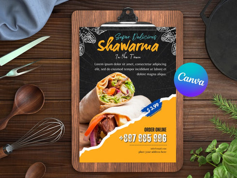 Super Delicious Shawarma Flyer Template, Restaurant Promo Poster, Shawarma Special, Editable Canva Flyer, Digital Download