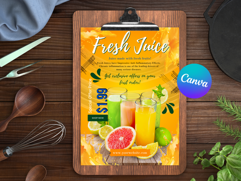Fresh Juice Flyer Template, Editable Drink Flyer, Printable Juice Bar Promotion, Healthy Beverage Marketing Pdf, Fresh Juice, Drink Flyer