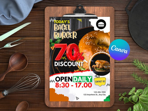 Burger Discount Flyer Template, Restaurant Fast Food Promo, Burger Sale Poster, Editable Canva Flyer, Digital Download