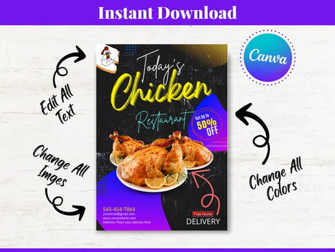 Today’s Chicken Restaurant Flyer Template, Chicken Promo Poster, Fast Food Restaurant Flyer, Editable Canva, Digital Download