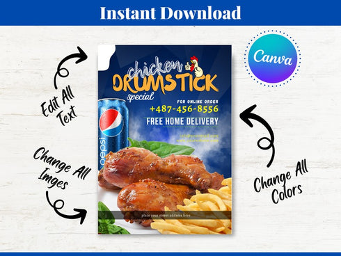 Chicken Drumstick Special Flyer, Editable Food Flyer, Printable Restaurant Promotion, PDF Menu, Fast Food Marketing Template